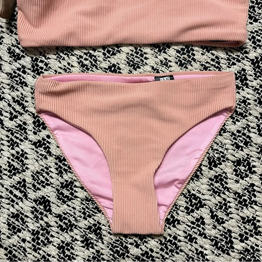 New Cella Jane X Beach Riot Neutral Ribbed Pink Tie-up Bikini Set Size 5/6